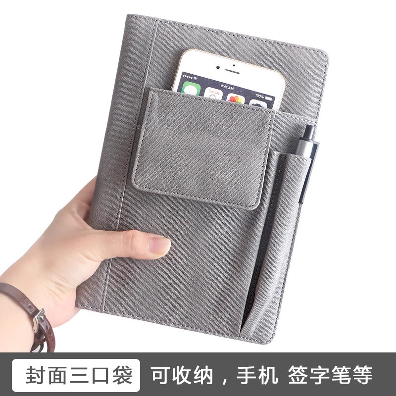 Minimally Designed Multi Pocket Notebook, Business Multifunctional Meeting Record Book, Office and Study Supplies