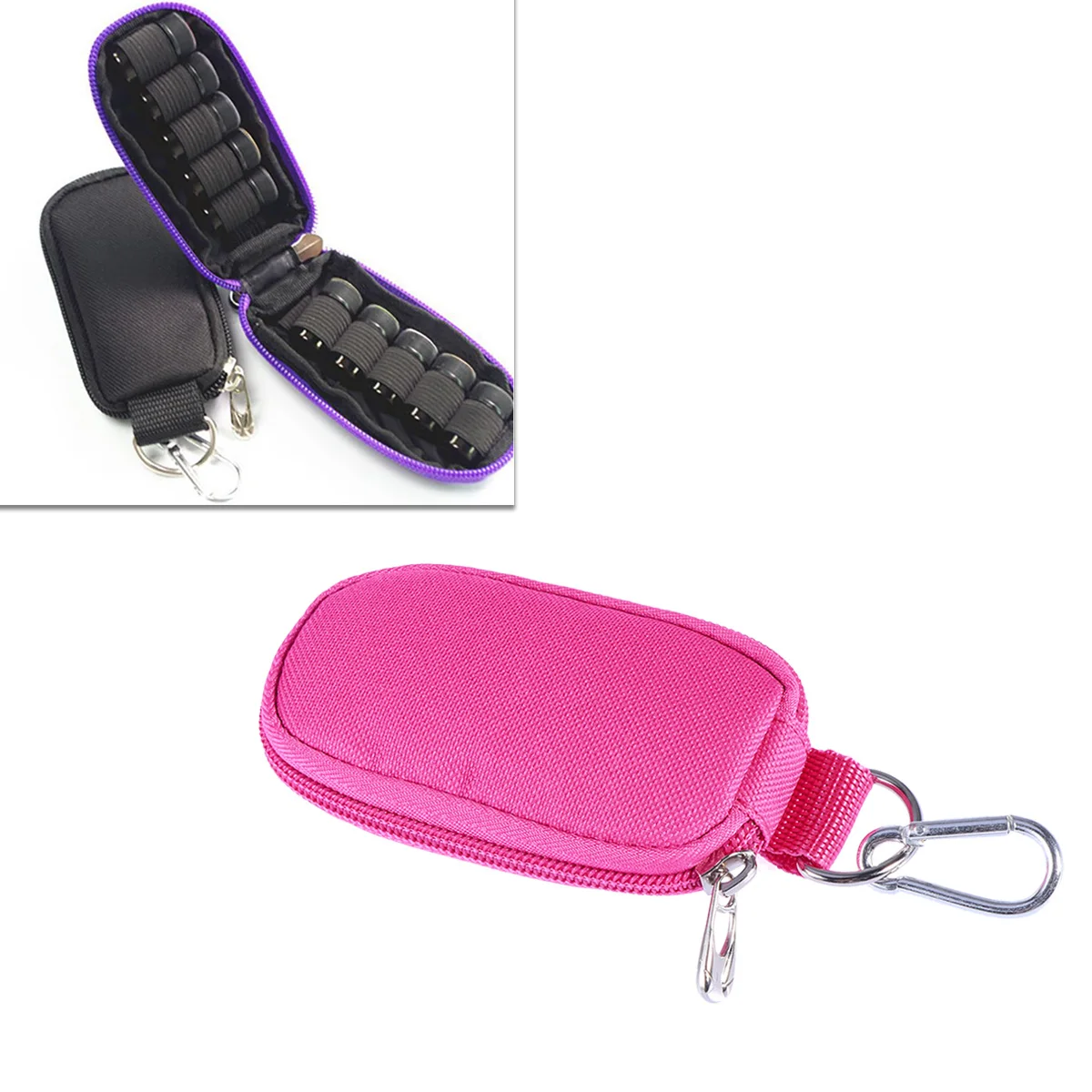 

Rose Red Essential Bottle Key Case Portable Handle Bag Sturdy Zippers Holds 2Ml Oil Travel Home Brush Organizer Key Oil