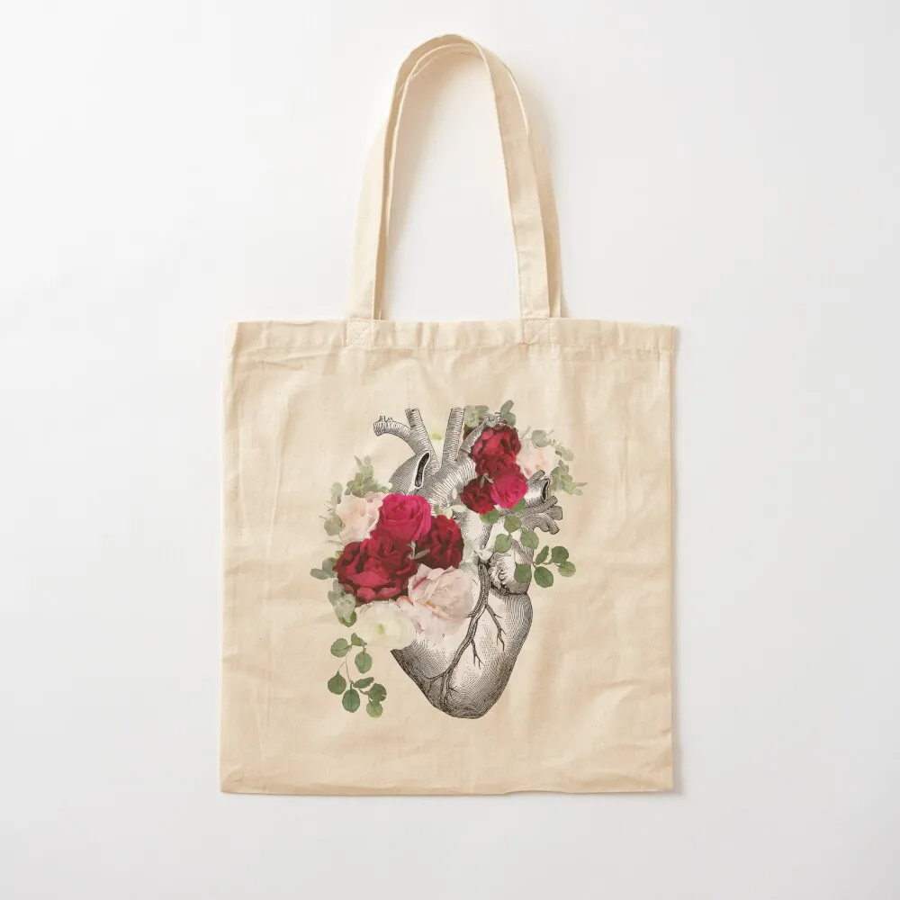 

Human heart illustration art, dark, purple roses, vintage effect Tote Bag Customizable tote bag large size bags Canvas Tote Bag