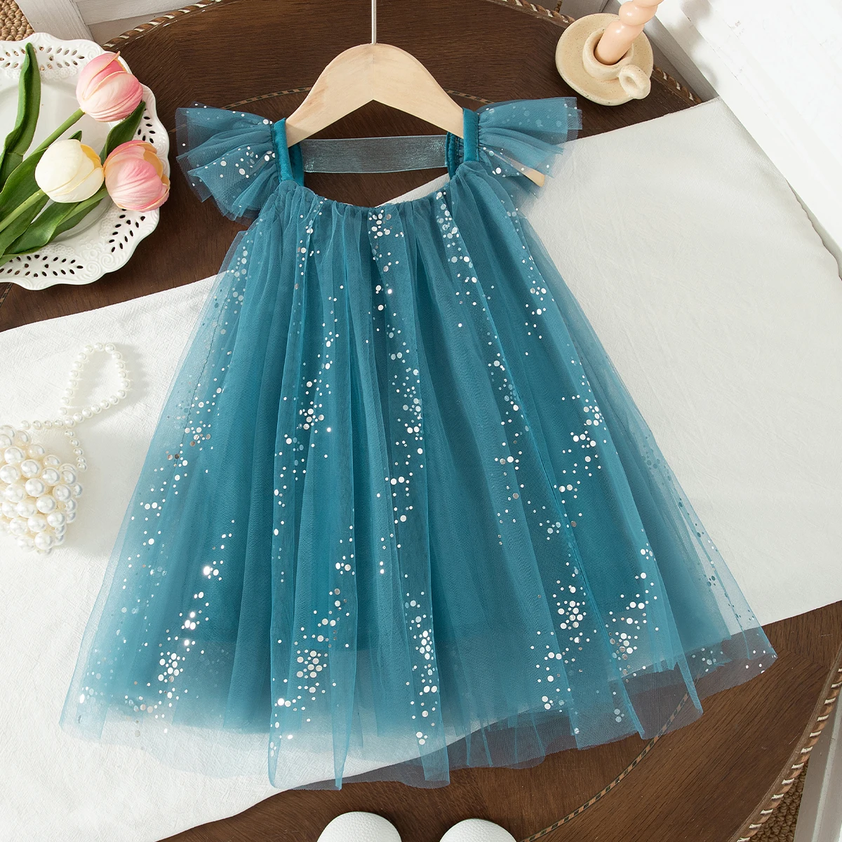 Girls' Dress Summer Sequin Mesh Princess Baby Girls Dress Adorable Wedding Flower Girl Outfit Baby Girl Clothes