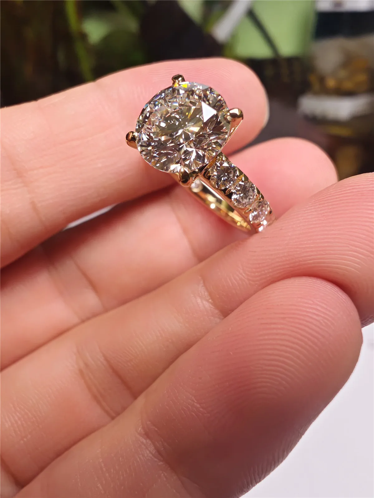 14K Gold Lab-Grown Diamond 3CT Round 4-Prong Single Row Wedding Ring PT950 Platinum Engagement Ring Jewelry Custom Wholesale view 2