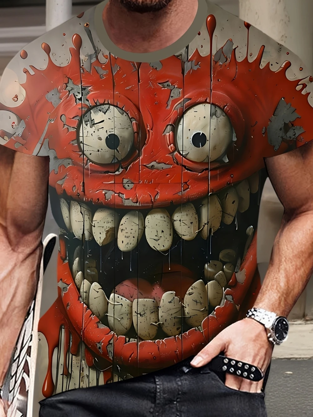 

Мужская футболка с 3D забавным рисунком Happy Face, повседневная уличная футболка впитывающая пот с коротким рукавом и круглым вырезом, одежда в уличном стиле