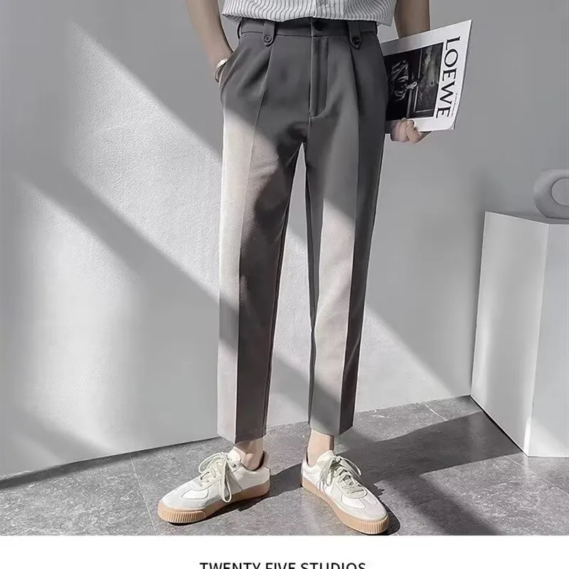 

Faionable Men's Straight Leg Pants Pure Color Simple Sle Autumn Trendy High Waist Slim Fit Casual Trousers for Daily Use