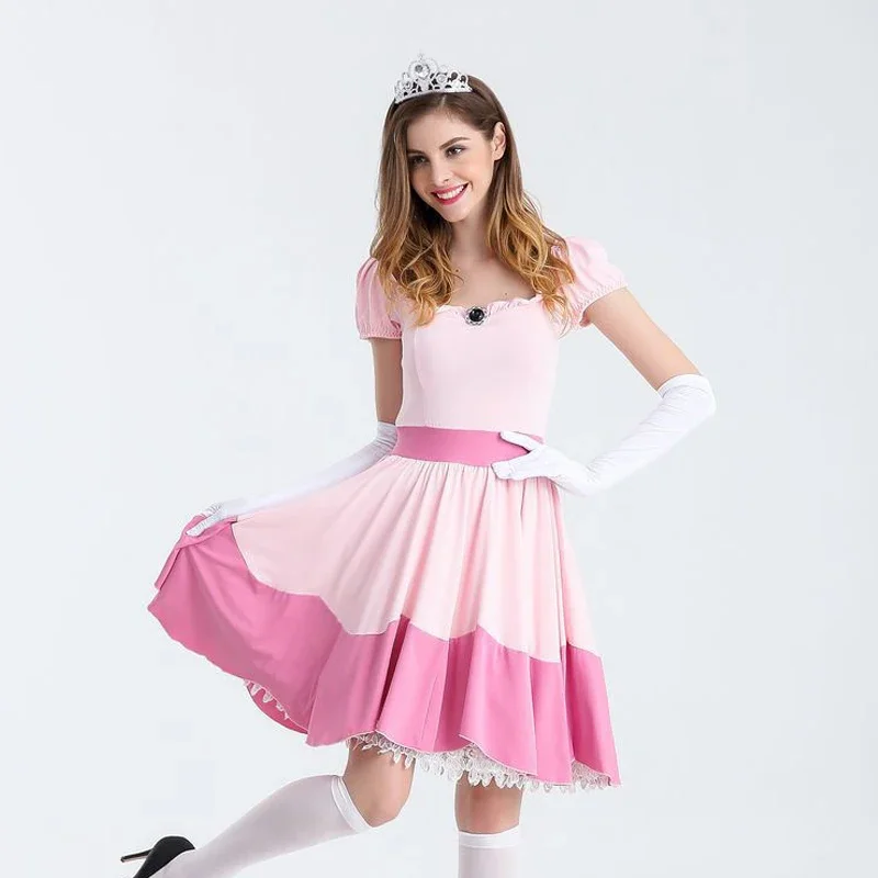 Festa di carnevale Halloween Mario Peach Princess Costume donna Adult Fairy Tale Pink Princess Cosplay Costumes Fancy Dress