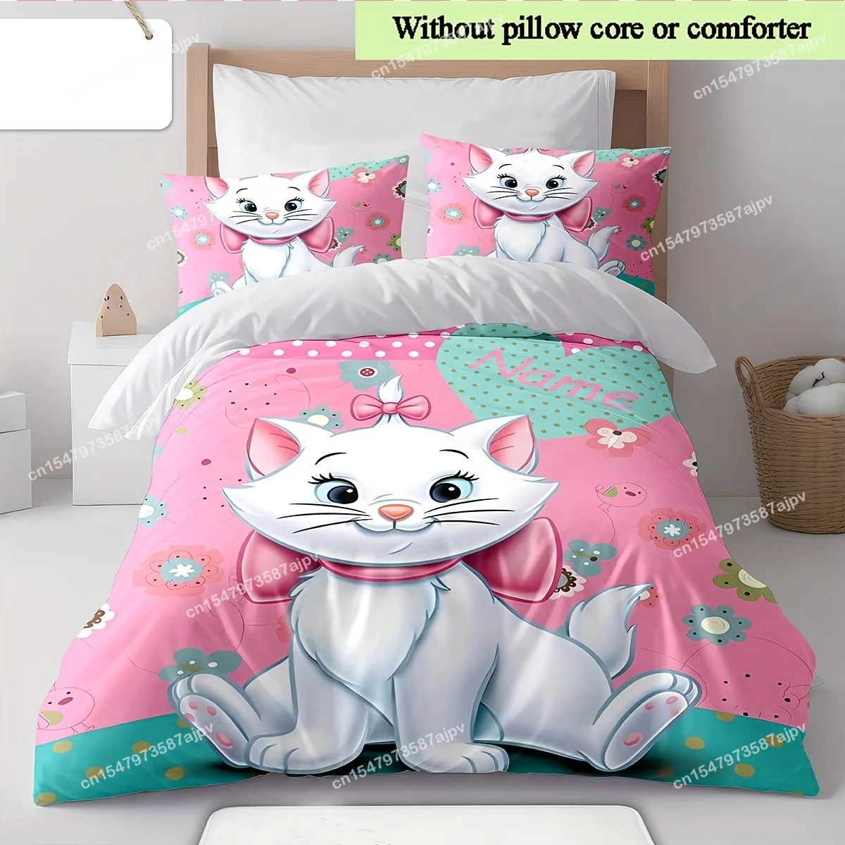 Kawaii Disney Marie Cat Custom Bedding Set Cartoon Quilt Cover Children Gift (3 Piece Polyester Cover Set, Without Core)-LI