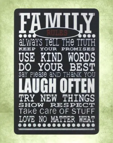 house discount plaques Family Rules inspirational saying metal sign