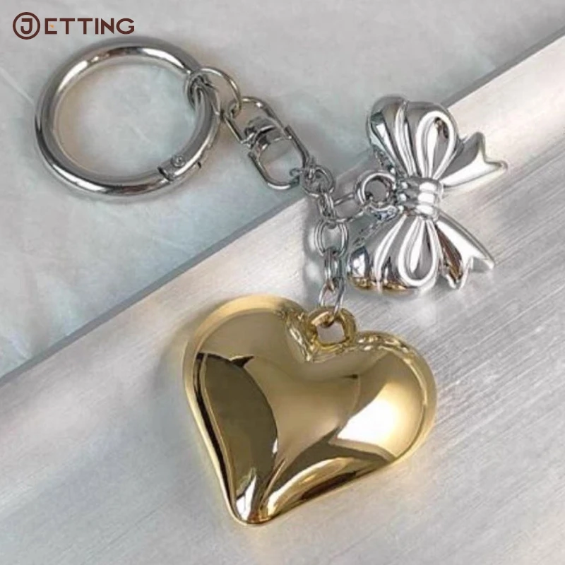 1PC Bag Pendant Vintage Love Heart Bowknot Keychain Bow Keyring Car Key Chain Girls Bag Pendant Earphone Case Hanging Decoration