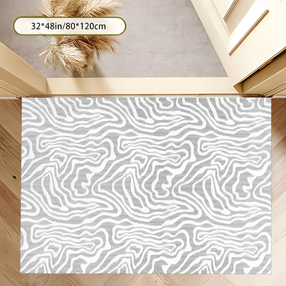 2D Large Carpet Gray White Abstract Flow Line Modern Minimalist for Living Room Coffee Table Bedside
