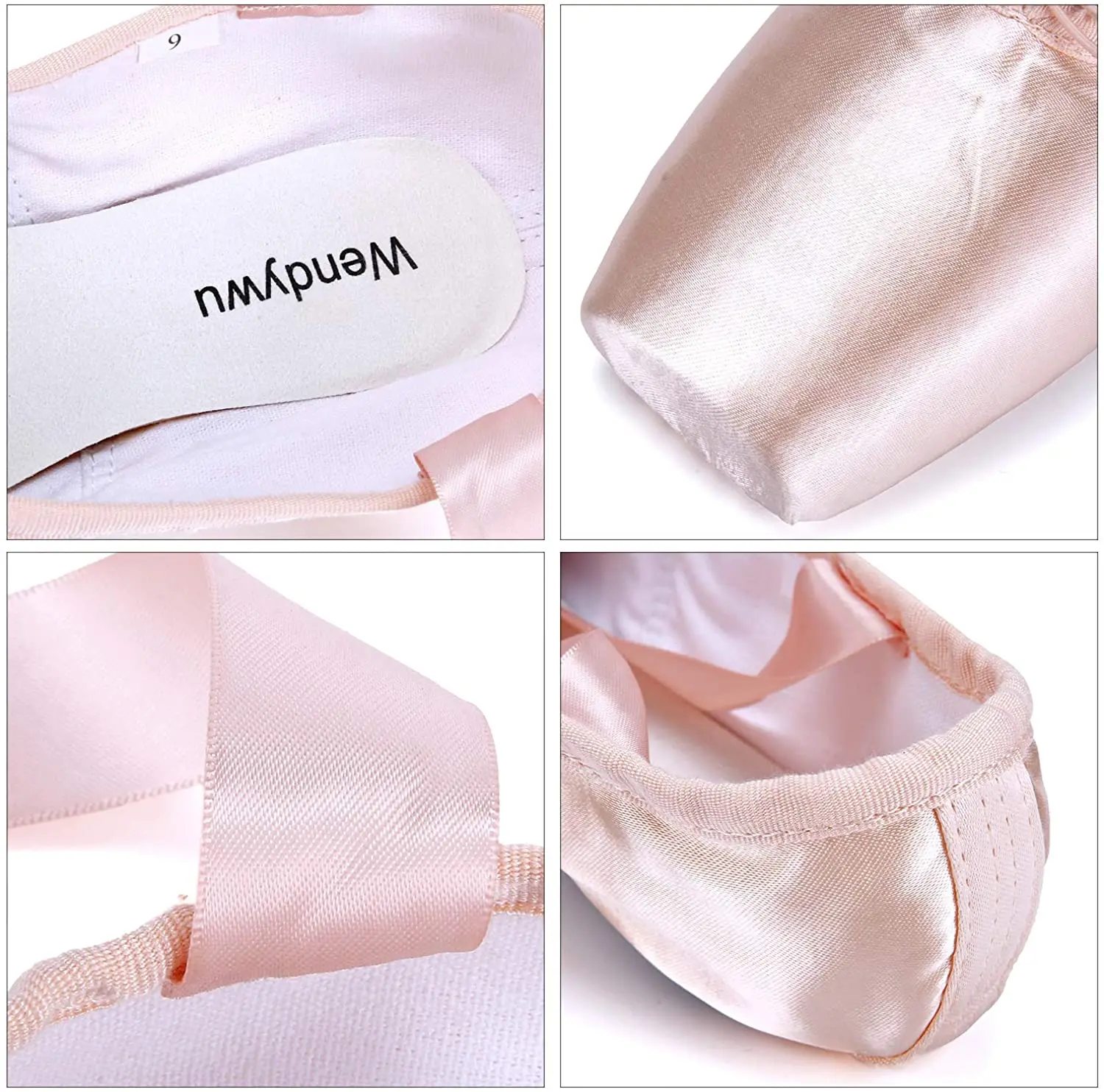 WENDYWU Professional Ballet Slipper Dance Shoe Pink Ballet Pointe Shoes with Toe Pad Protector for Girls Women