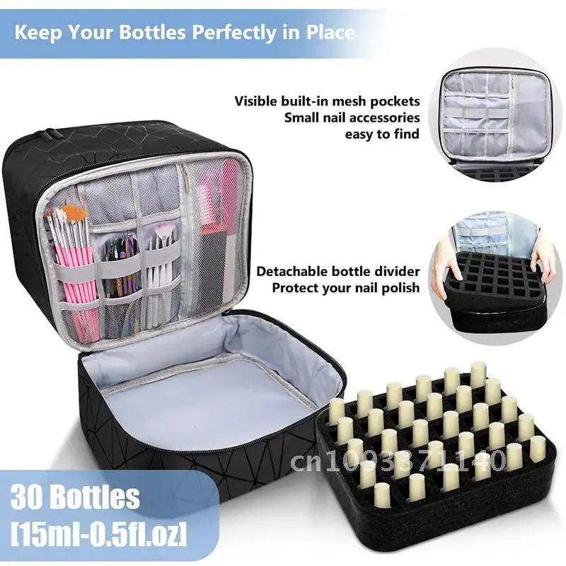 

30 Bottles Nail Polish Storage Bag Portable Cosmetic Large Handle with 2 Bag Essential Organizer for Travel Oil Layer Handbag