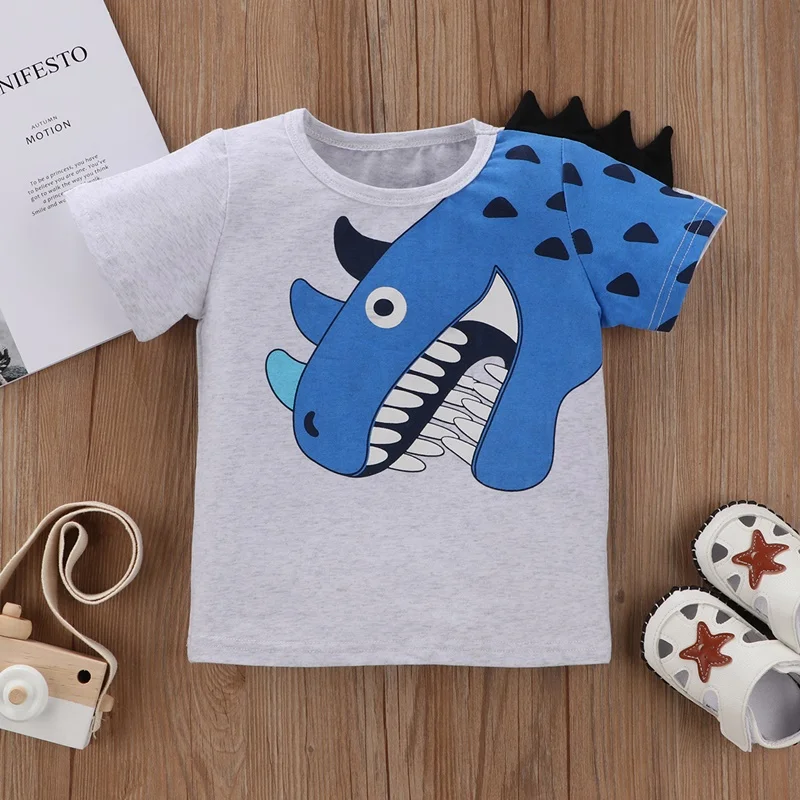 Summer Baby Boy Clothes Kids T-shirt 3D Dinosaur Cartoon Print Children T-Shirts Infant Cotton Toddler Tops  New Spring 2-6Y