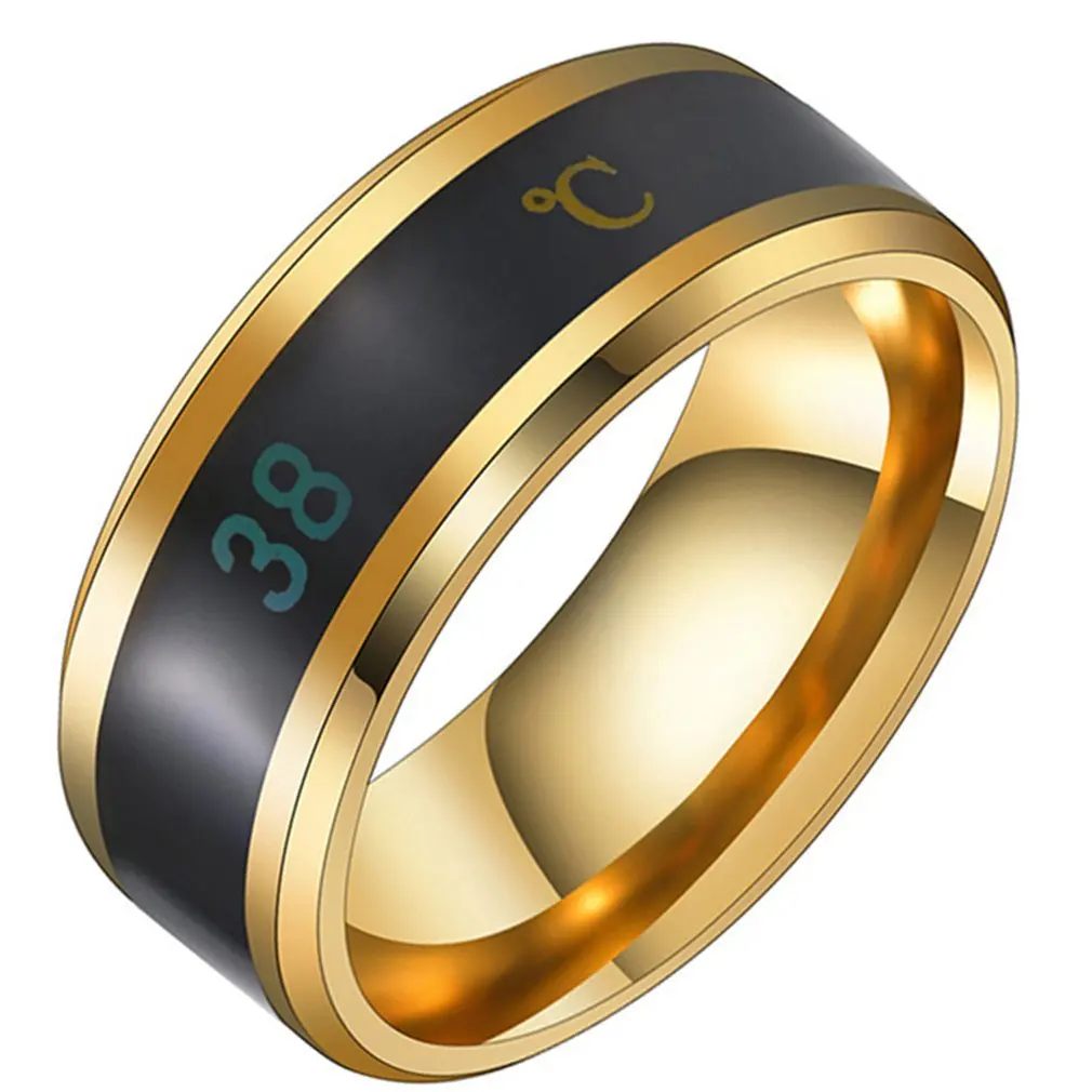 Anillo de acero de titanio sin decoloración, 4 colores, resistente al agua, temperatura inteligente, anillo de pareja, joyería de dedo, sentido de temperatura de la yema del dedo