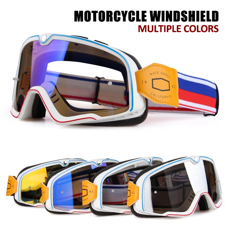 Image of Retro Motorrad Brille Ski Brille Sonnenbrille ATV Brille Nicht-slip Gürtel AntiUV Cafe Racer Chopper Radfahren Racing Kostenloser versand