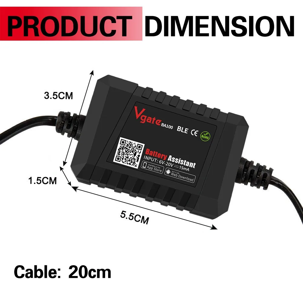 New Vgate Battery Assistant BlueTooth 4.0 BA100 Car Battery Tester 12V Monitor for Android and iOS Wireless Diagnositic Analyzer