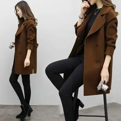 

Autumn Winter Women's Casual Faion Coat Jaet Sweet Sle Loose Fit Knot Velvet Thin Long Sve Butto...