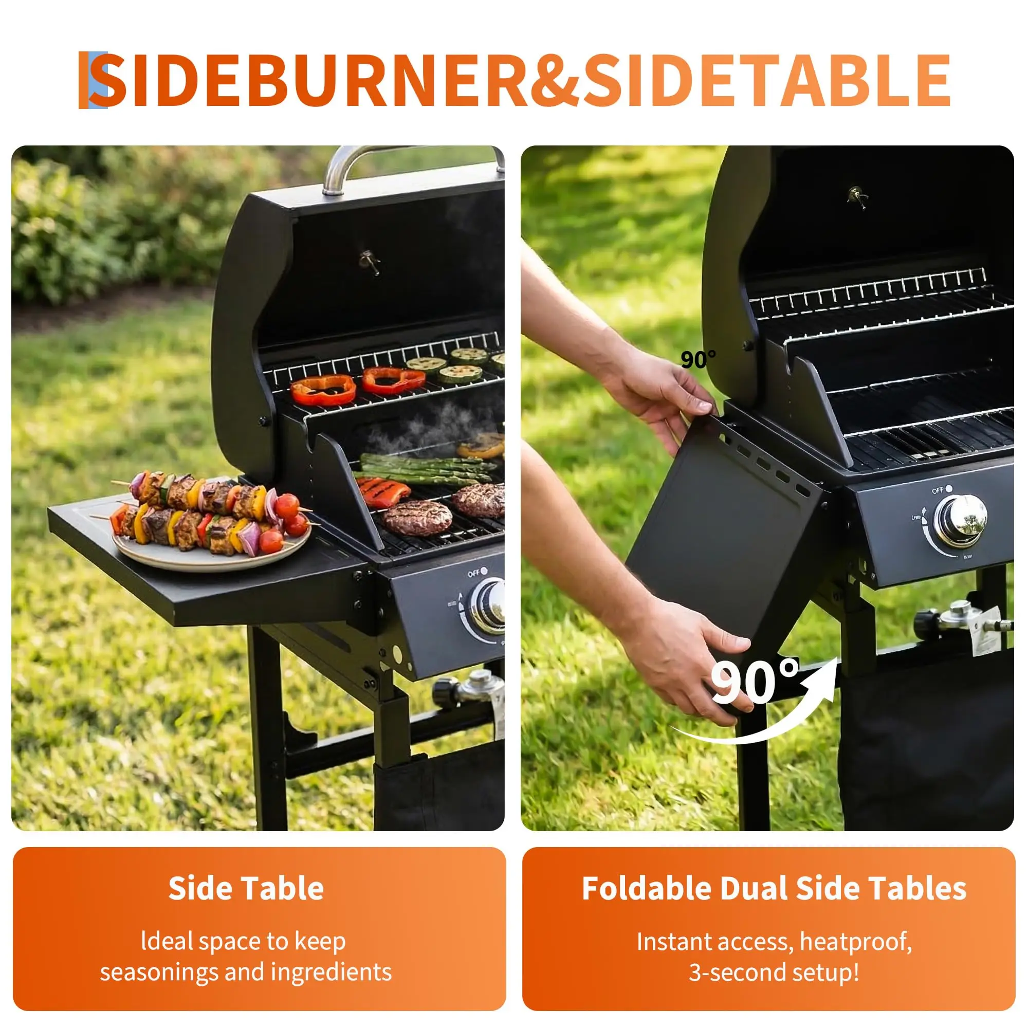 2-Igniter Propane Gas Griddle – 16,000 BTU, 234 sq.in Stainless Steel Flat Top, Convertible Stand/Tabletop, Weather-Resistant Hood, Side Shelves & Tool Hooks for Backyard, Camping