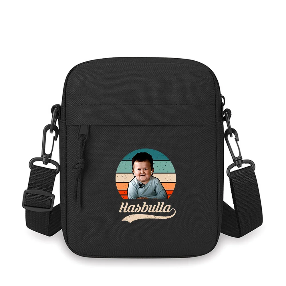 Happy person wearing earphones retro style Men Crossbody Bag Single Shoulder Women Cartoon Anime Film Printing Design Unisex