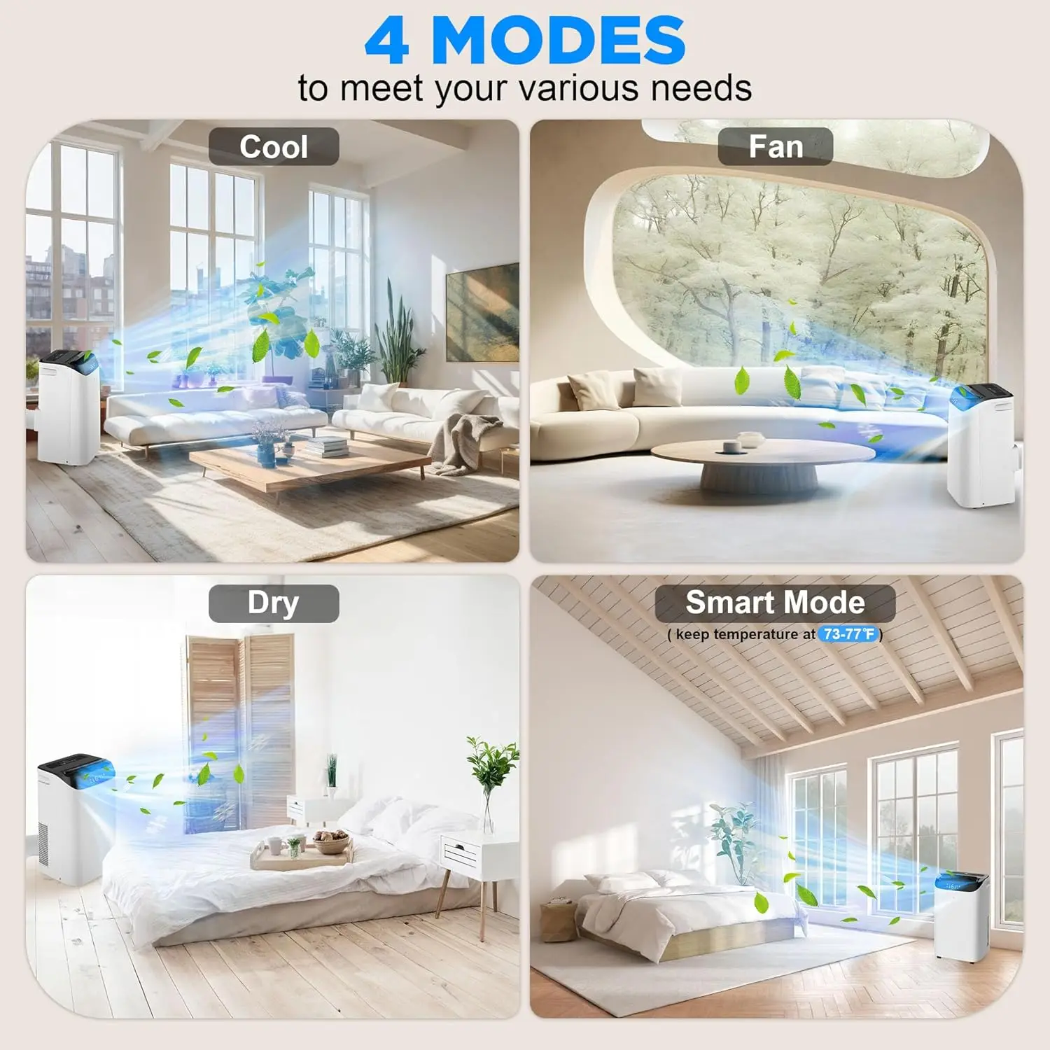 

14000 BTU Portable Air Conditioners with Remote Control, 3-in-1 Free Standing Cooling AC Unit with Fan & Dehumidifier, Cools Roo