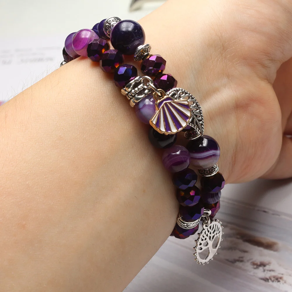 샤오미 미밴드 8/9/10 스트랩 주얼리 탄성 팔찌, 여성용 드레시 시계줄 블루 마노 크리스탈 비즈 참 장식