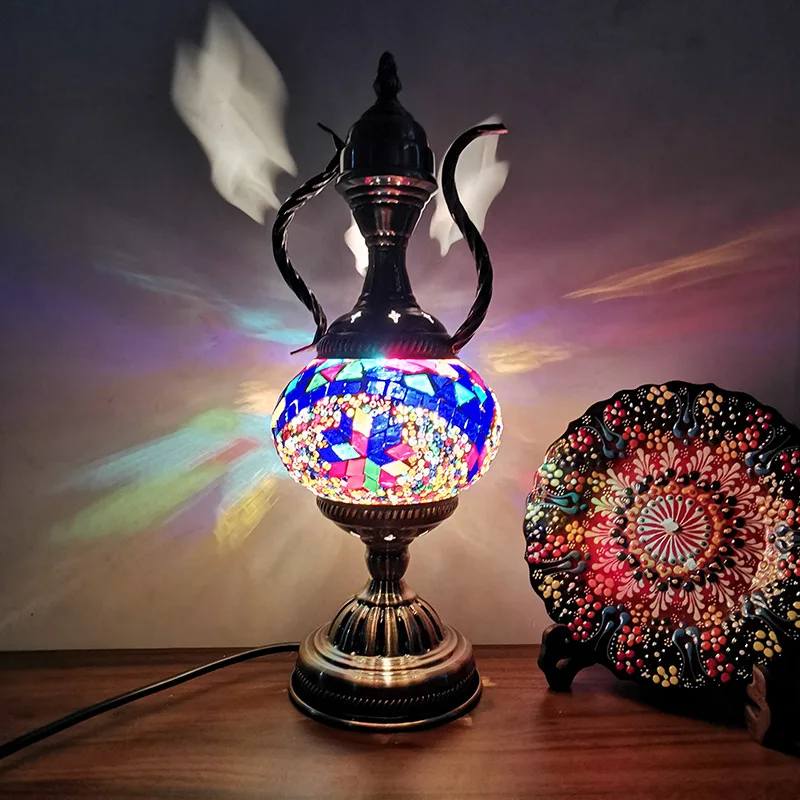 Handcrafted Mosaic Glass Romantic Bed Light Mediterranean Style Home Art Decor Turkish Table Lamp Vintage Glazed Pot Shaped