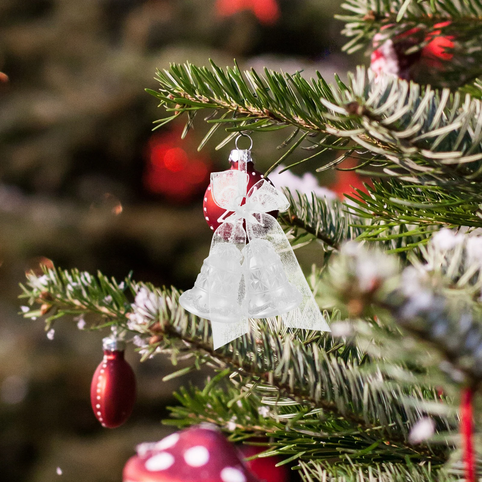 

1 Glitter Pendant Christmas Tree Decoration Acrylic Hanging Ornament Xmas Festival Home Holiday Bell Shaped Charm Christmas
