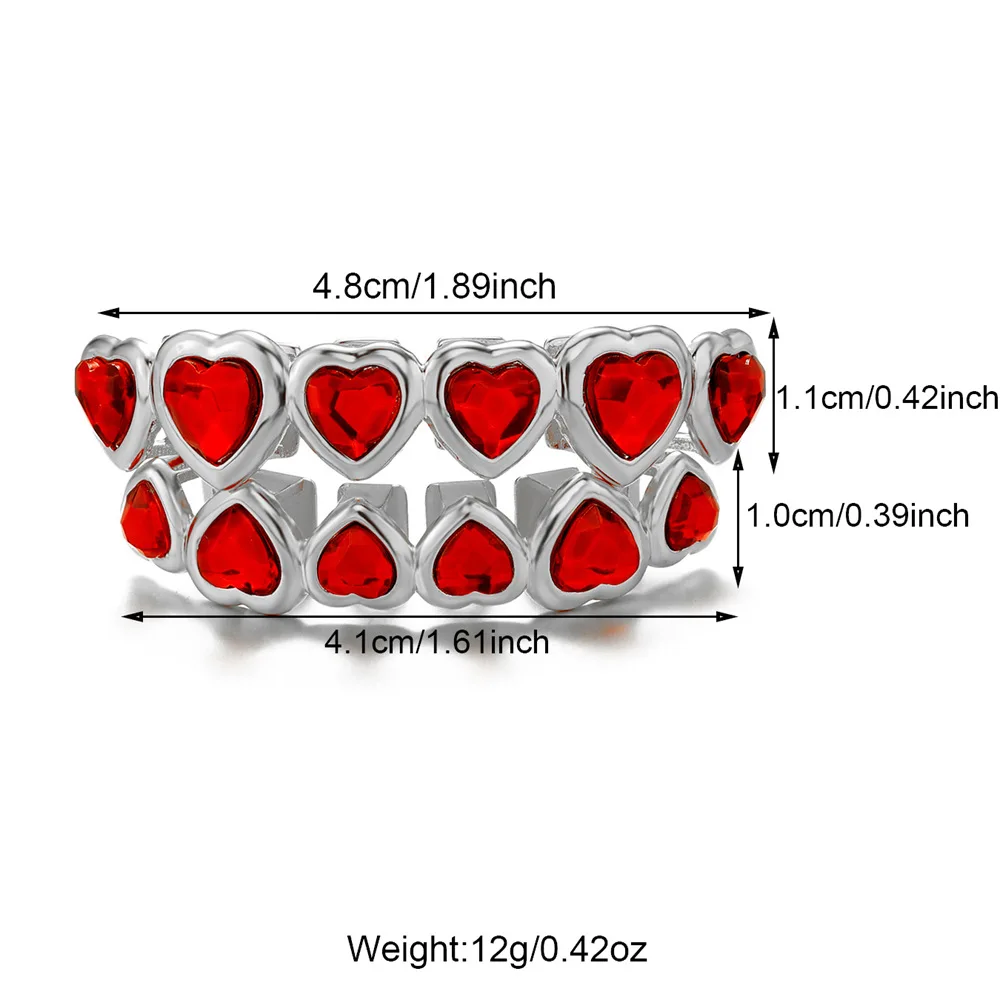 Hip Hop 6/6 Heart-Shaped Grillz Fashion CZ Stone Iced Out Charm Grills Dental Mouth Punk Teeth Body Jewelry Gift