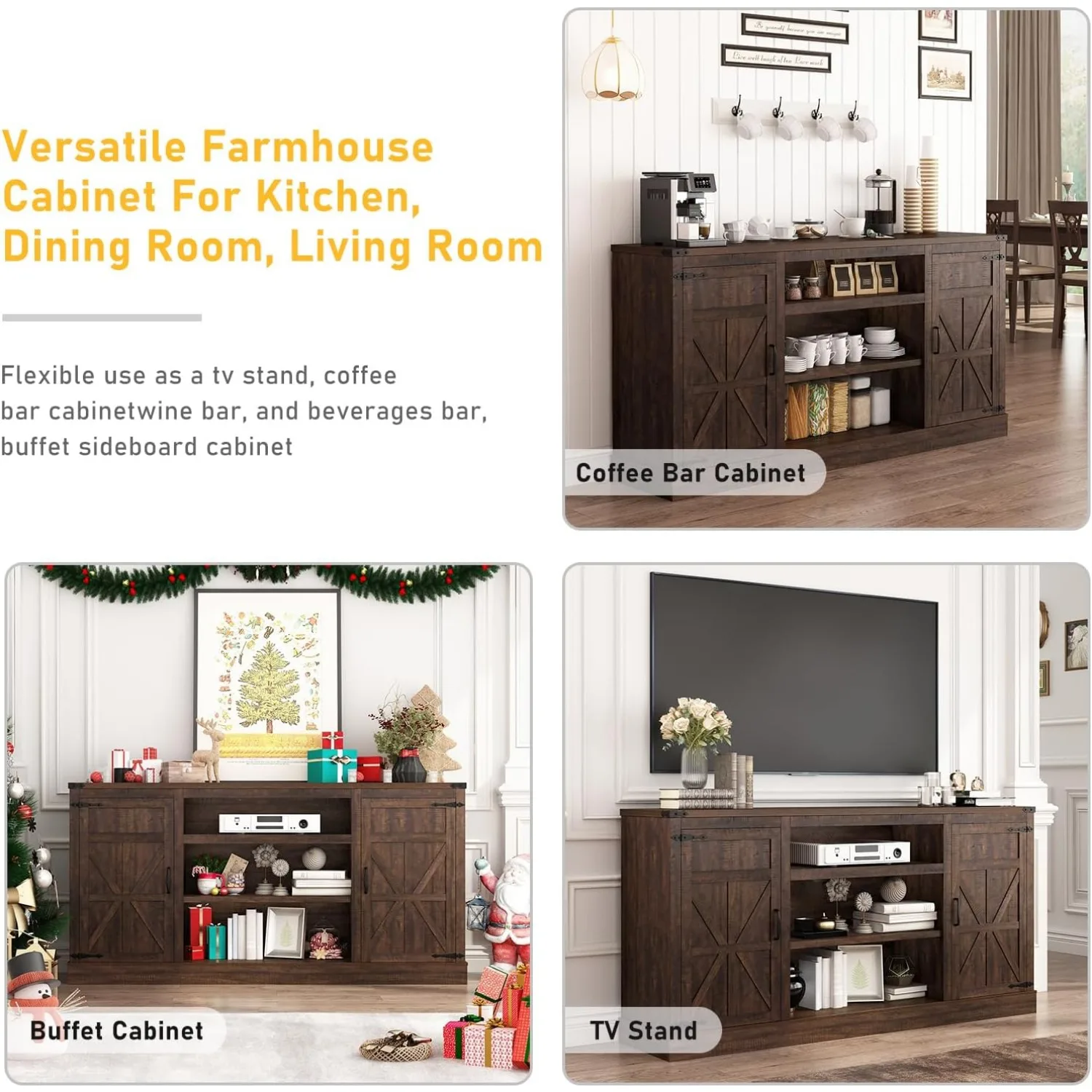 Suporte de TV de 66 polegadas com tomada de energia, capaz de acomodar 75 TVs de 65 polegadas, armário de armazenamento com suporte ajustável, cor marrom