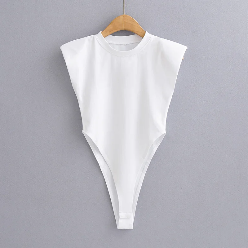 Sexy tops women 2024 Summer one-pieces bodycon bodysuit padded shoulder bodysuit black sleeveless body suits for women white