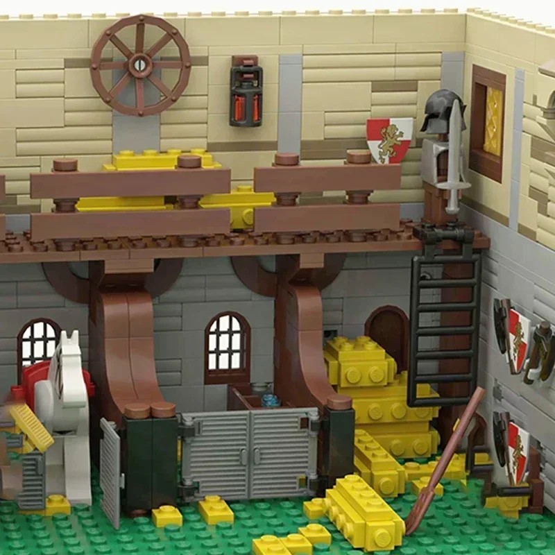 Medievale Street View modello Moc Building Bricks tecnologia delle stalle medievali blocchi modulari regali giocattoli di natale set fai da te assemblaggio