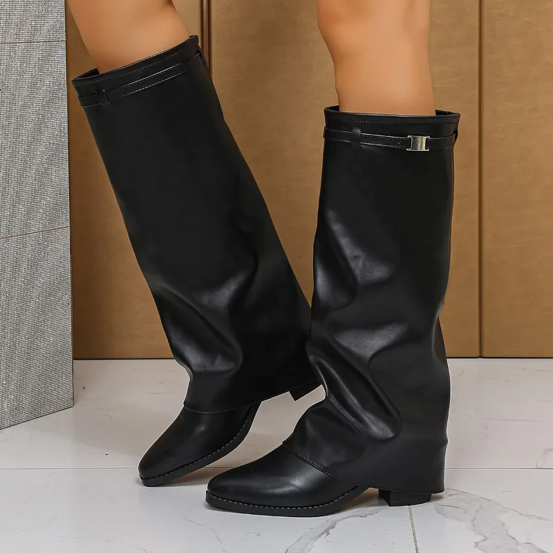 

Mid Heels Women Chunky Long Boots 2025 Designer Elegant Winter New Shoes Fashion Classical Dress Pumps Party Zapatillas De Mujer