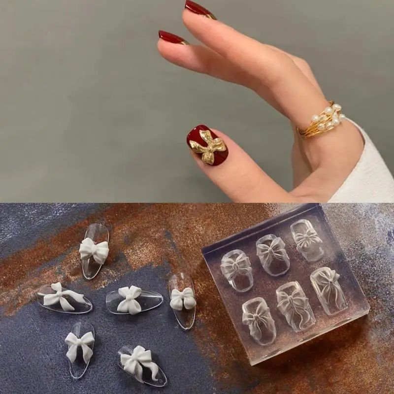 Unique Bowknot and Heart Design 3D Silicone Nail Mold, DIY Nail Art Stamping Plates for Elegant Manicure Decorations