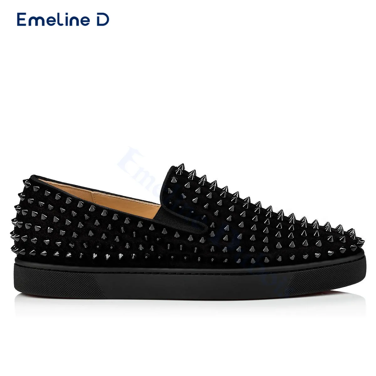 

Black Studded Thick-Soled Loafers with Round Toe Pull-On Suede Casual Shoes Comfortable Trendy Large Size Men's Shoes