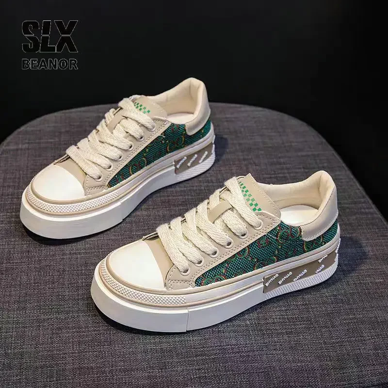 Off White Green Ladies Footwear Fashion 2024 H On Offer Casual Korean Offers New Arrival 39 Walking Stylowe damskie buty płócienne