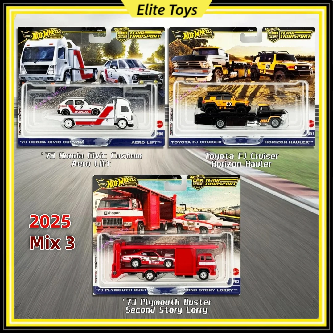 

Коллекционная модель Hot Wheels Premium Team Transport: Honda, Toyota, Plymouth — литые машинки с металлическим основанием и резиновыми шинами, масштаб 1:64, подарок для коллекционеров