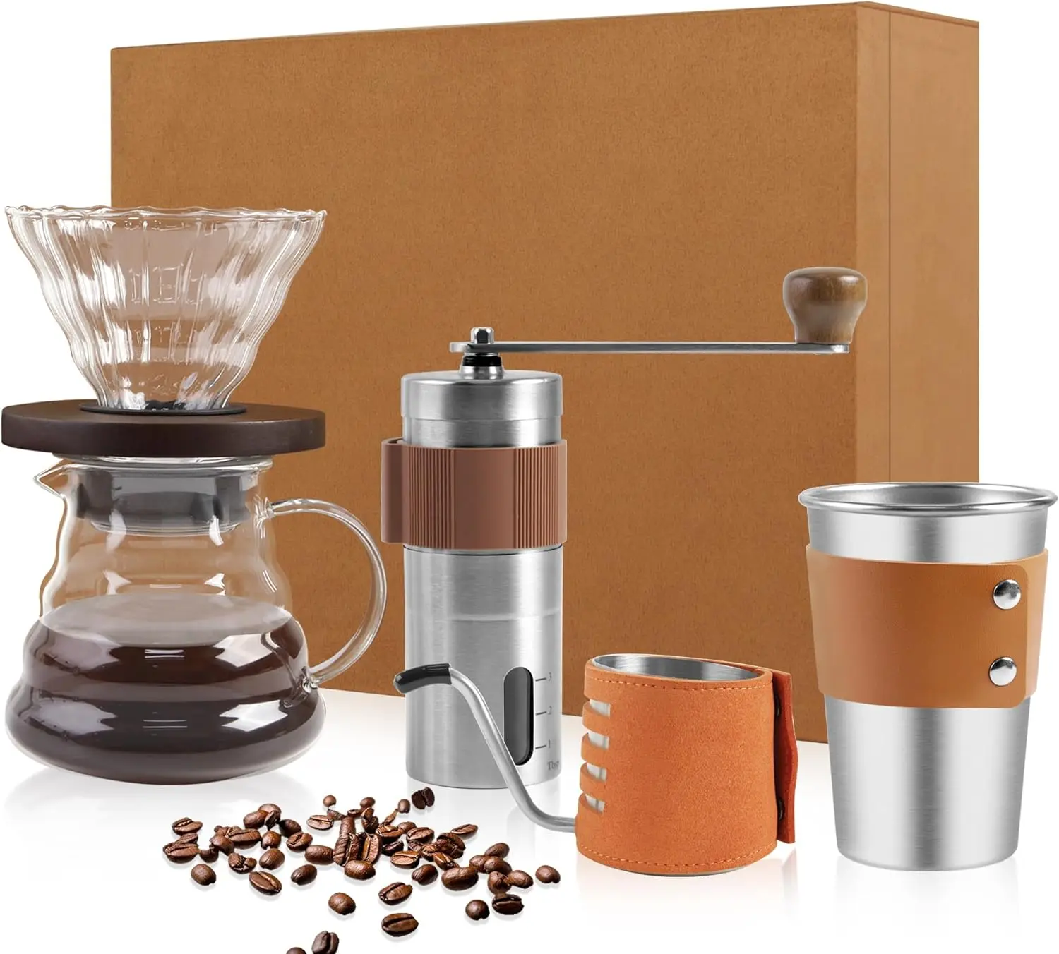 

All-in-One Pour Over Coffee Kit with Grinder, Dripper & Cup Set - Perfect Travel Gift