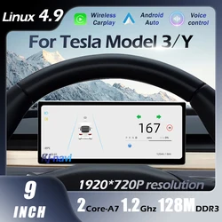 Per Tesla Model 3/Y Digital Center Console Dashboard IPS 1920*720 Siri/Google Assistant Carplay Android Auto Linux 4.9 9 pollici