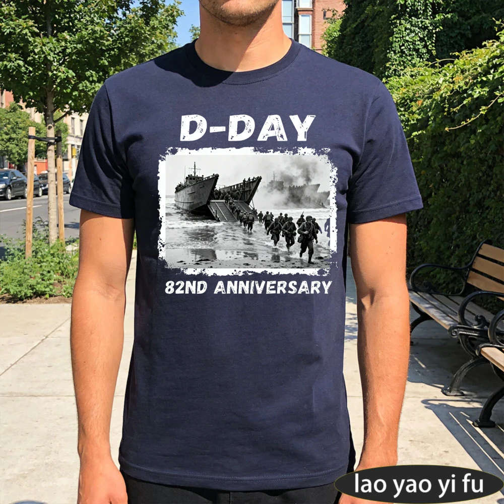 2026 Men D-Day 82nd Anniversary Normandy Landings T-Shirt Vintage Military History Print Short Sleeve Casual Tee Men Clothing view 2