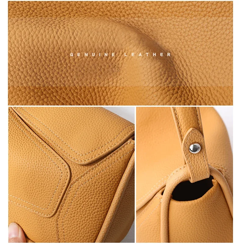 Real Leather Women Handbag Cowhide Small Lady Hobo Shoulder Bag Female Geometric Design Crossbody Messenger Bag New