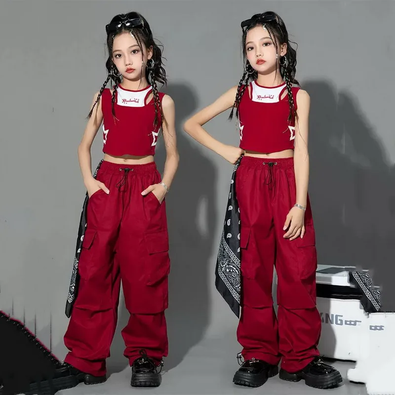 Kids Hip Hop Joggers Pants Girls Cargo Pants Teenage Straight Trousers High Waist Vintage Casual Streetwear Baggy Sweatpants