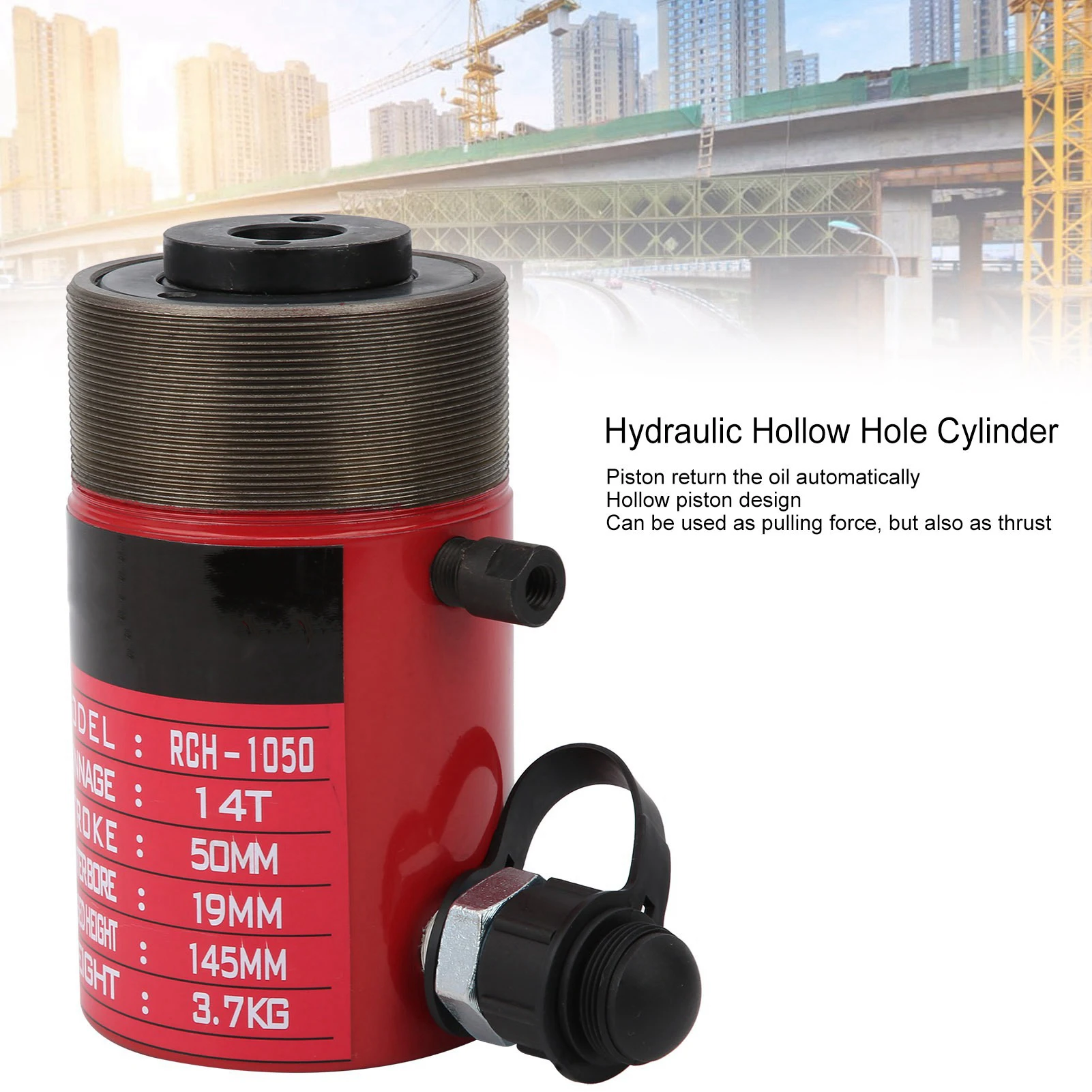 Hydraulic Cylinder 14T Separate Hollow Hole Plunger Power Tool Industrial Products RCH‑1050 Hydraulic Hollow Hole Cylinder