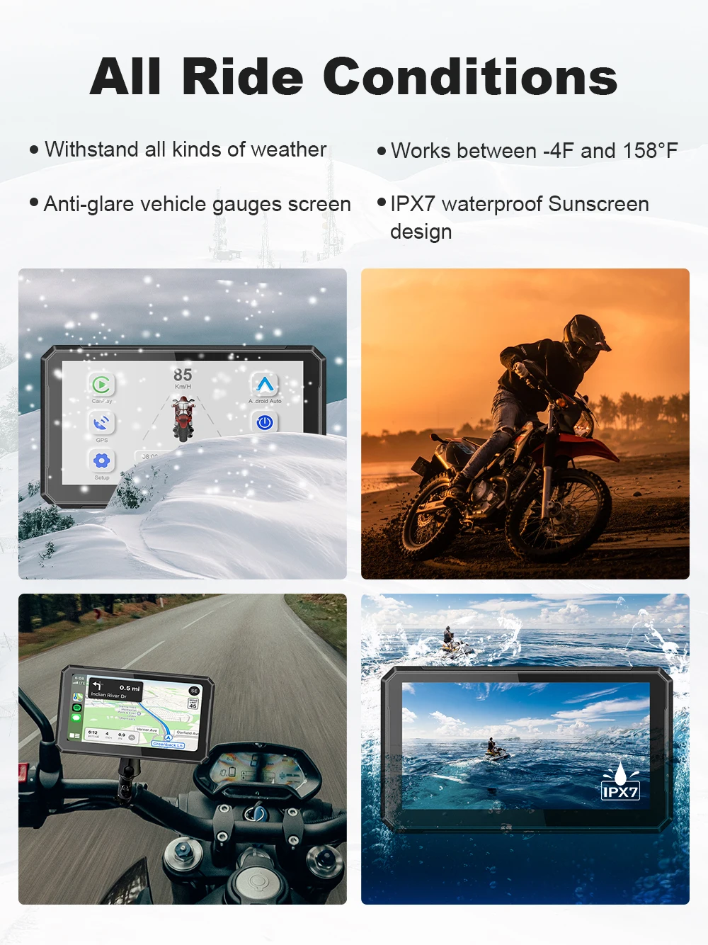 Motorcycle Navigation 7 Inch Android Auto for Motorcycle GPS Apple Carplay Para Moto Screen Waterproof Motorcycle Display IPX7