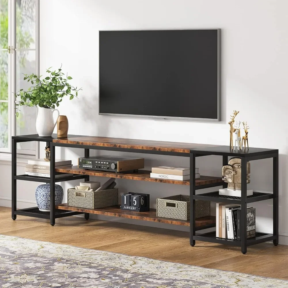 78 Inch TV Stand for TV up to 85 Inch, Media Entertainment Center Console Table, Industrial 3-Tier TV Console Table with Cabinet