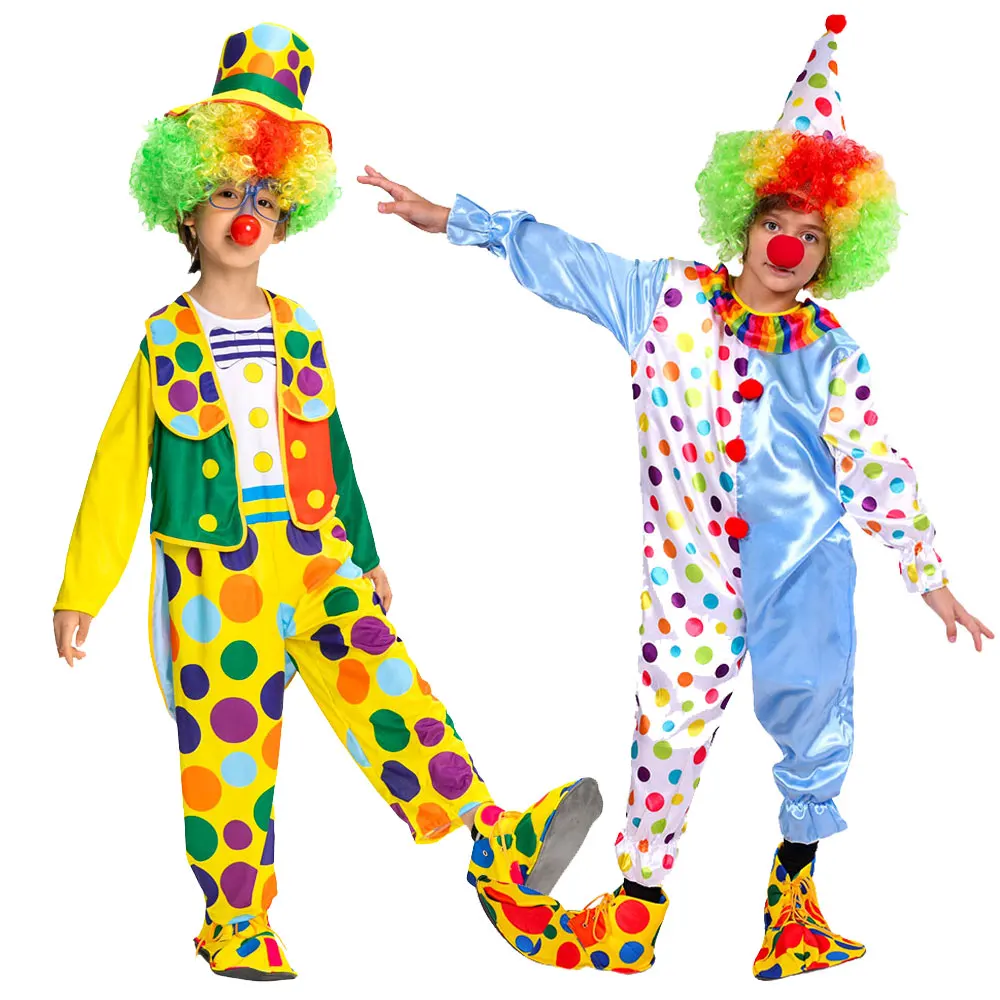 

Halloween Kids Performance Clown Suit Children's Costume Funny Clown Outfit Stage Performance Clothing No Wig Shoes
