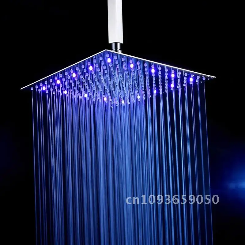 Luxury Chrome  LED  Rainfall Shower Head Stainless Steel Square Color Changing Lights Shower head Water Flow Generates Electrici