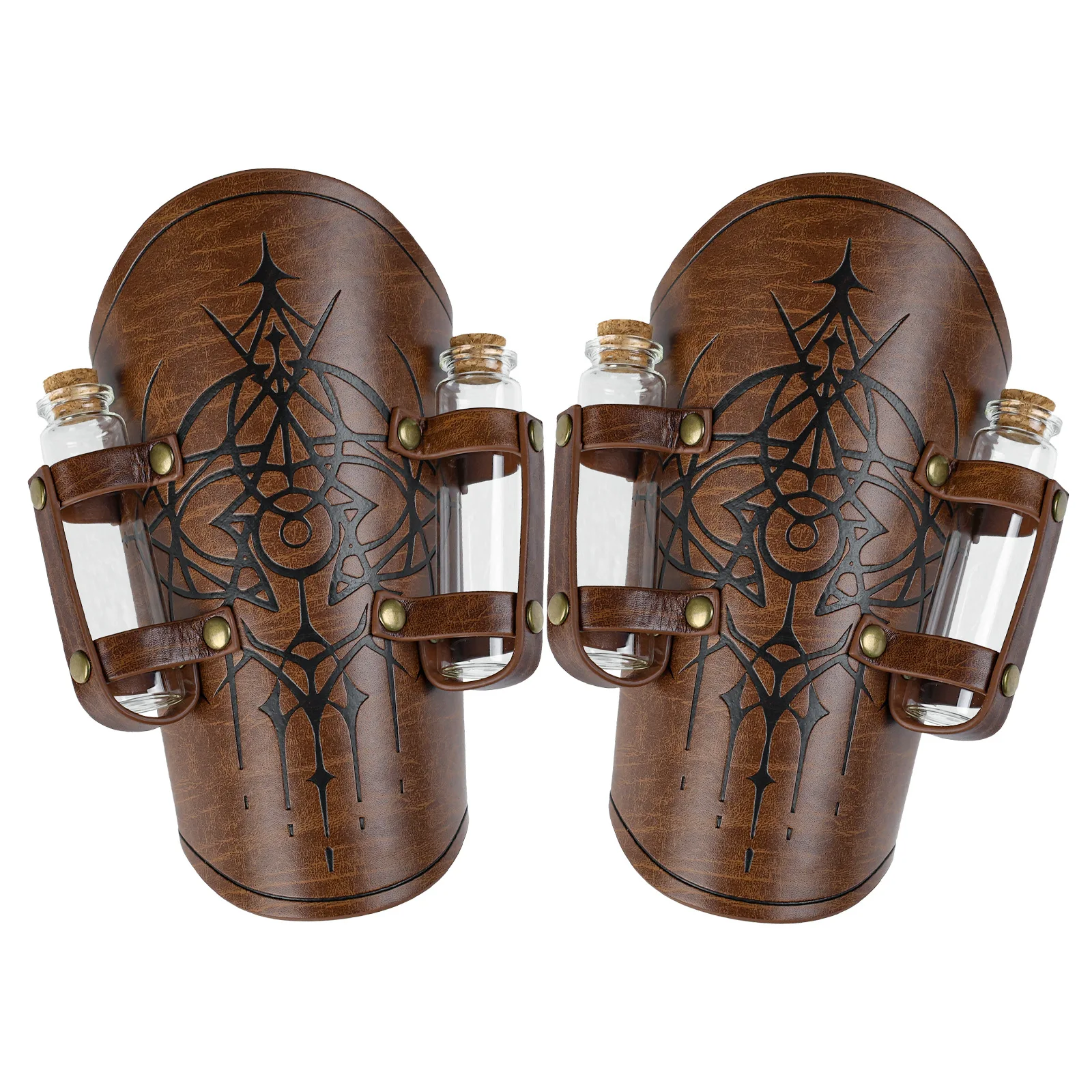 

Средневековые кожаные нарукавники-брейсеры с рельефным узором и креплением для бутылок, на шнуровке, в стиле викингов и рыцарей, аксессуары для косплея