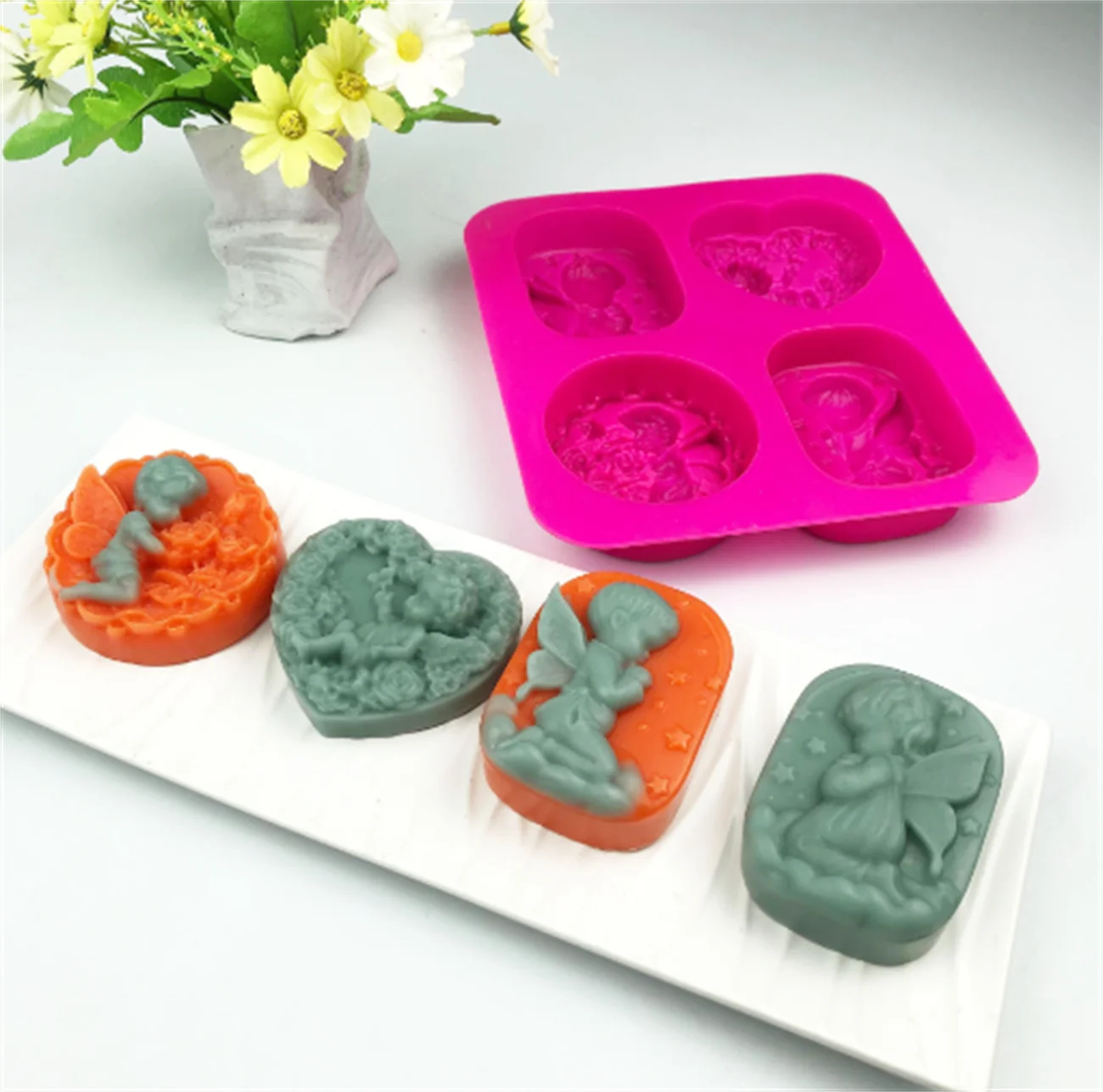 2D Angle 4 Holes Fondant Cake Mousse Chocolate Bake Silicone Mold DIY Handmade Mould Home Decoration DIY Crafts
