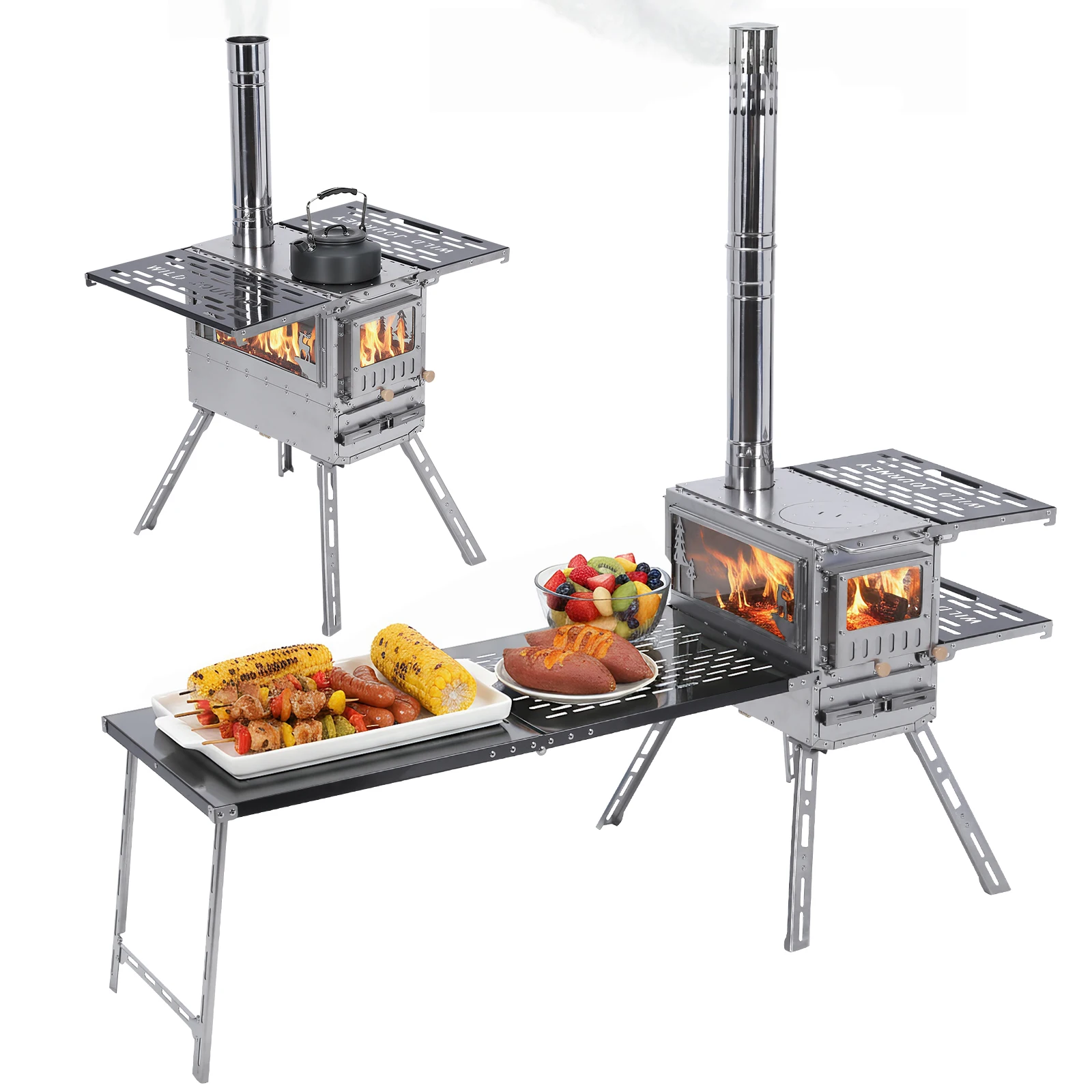 

Портативные печи на пеллетах с духовкой и походным столом, с дымоходом, для палаток, из нержавеющей стали, для обогрева, приготовления пищи, охоты