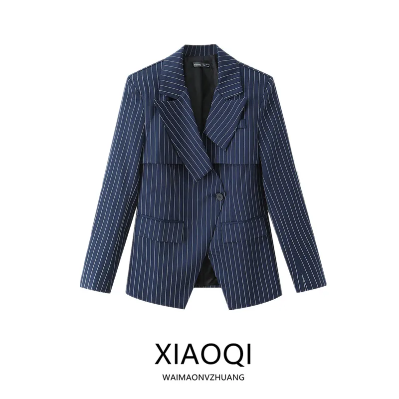 

Spring 2026 Women's Versatile Commute Stripe Trendy Suit Jacket Long Sleeve Commuter Style Outerwear Fashionable Women's Coat