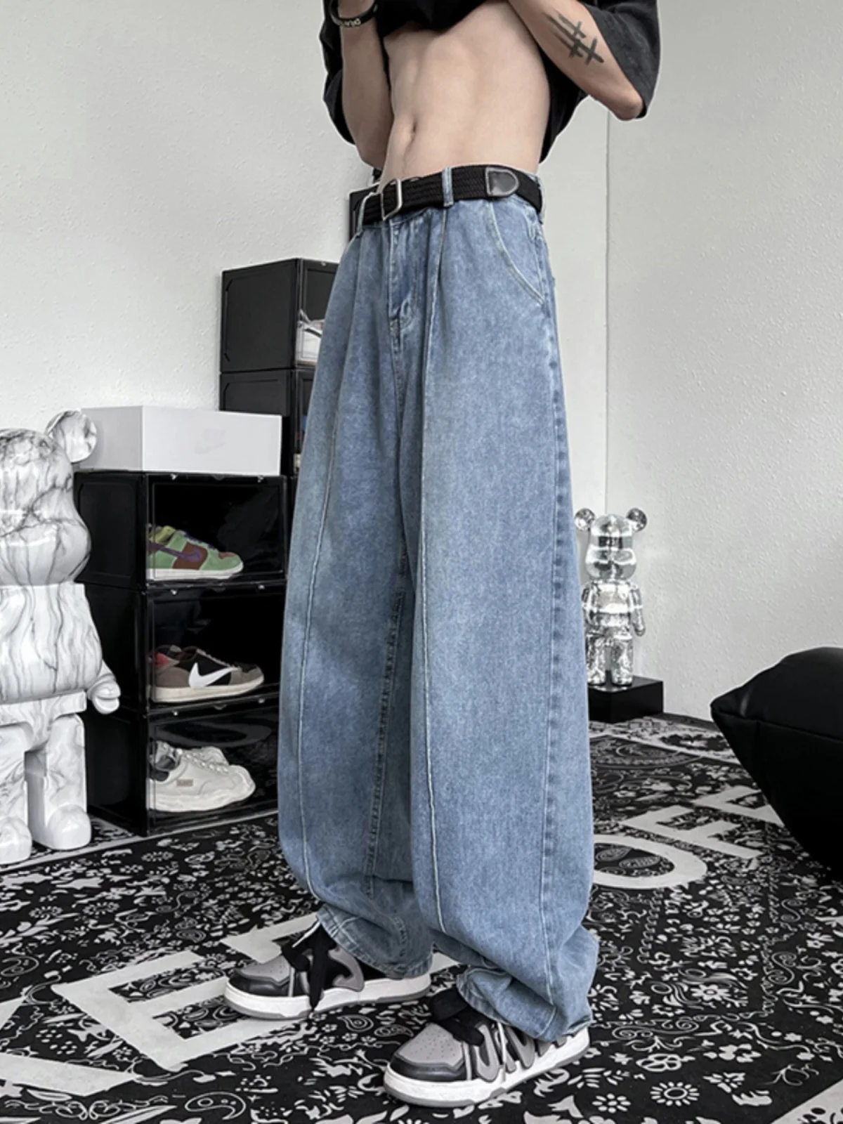 

Men's Straight Leg Dad Jeans Casual High Street Faion Loose Fit Vintage Japanese Sle mid Waist Zipper Fly Summer Jeans