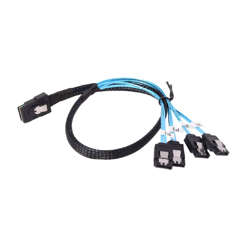 2025 NEW Mini SAS 8087 To 4x SATA SFF-8087 To 4 SATA 4.0 Straight / 90 Degrees Elbow / Left Turn / Right SSD Date Cable 0.5m